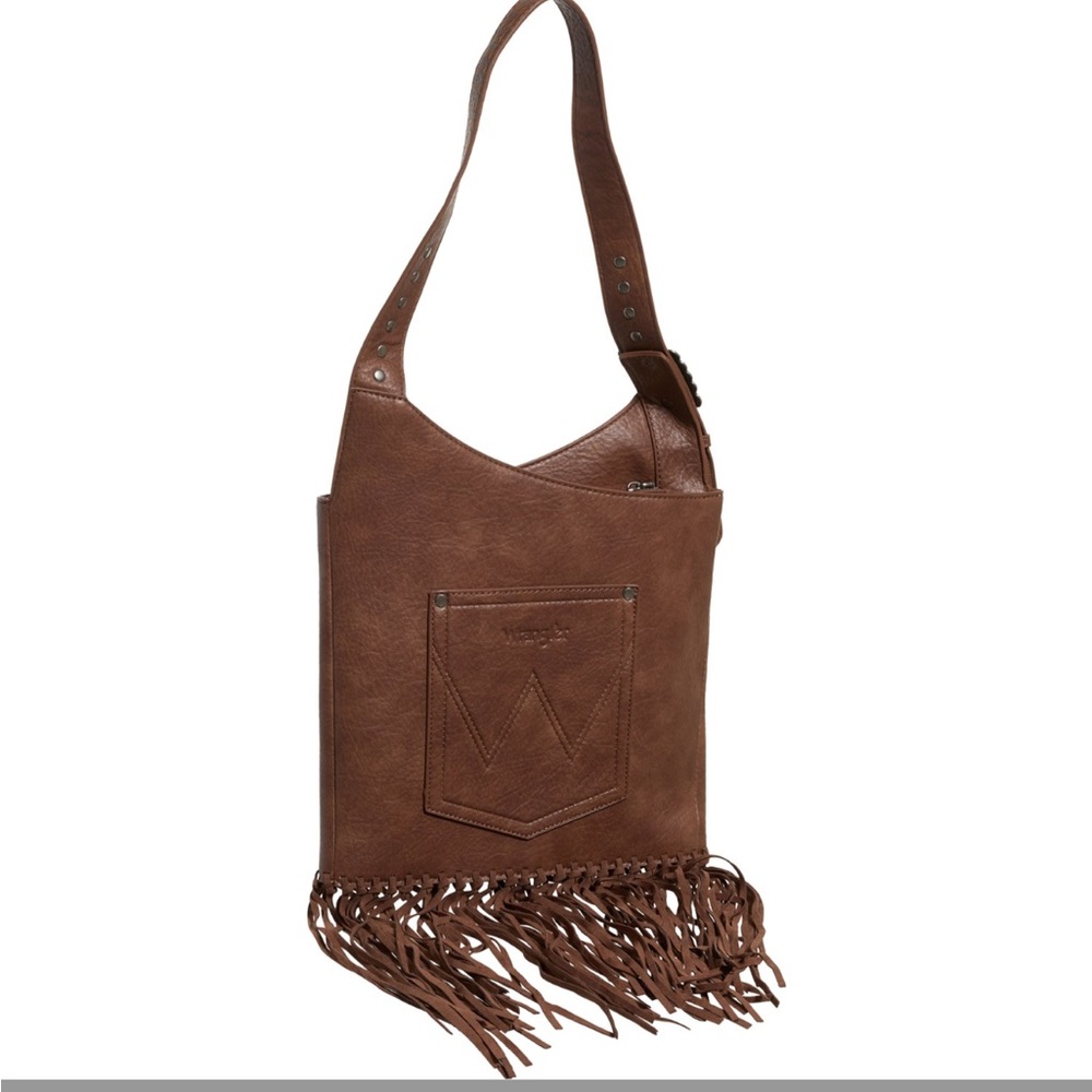 Wrangler Fringe Hobo Shoulder Bag with Studded Strap new Brown - Picture 2 of 8
